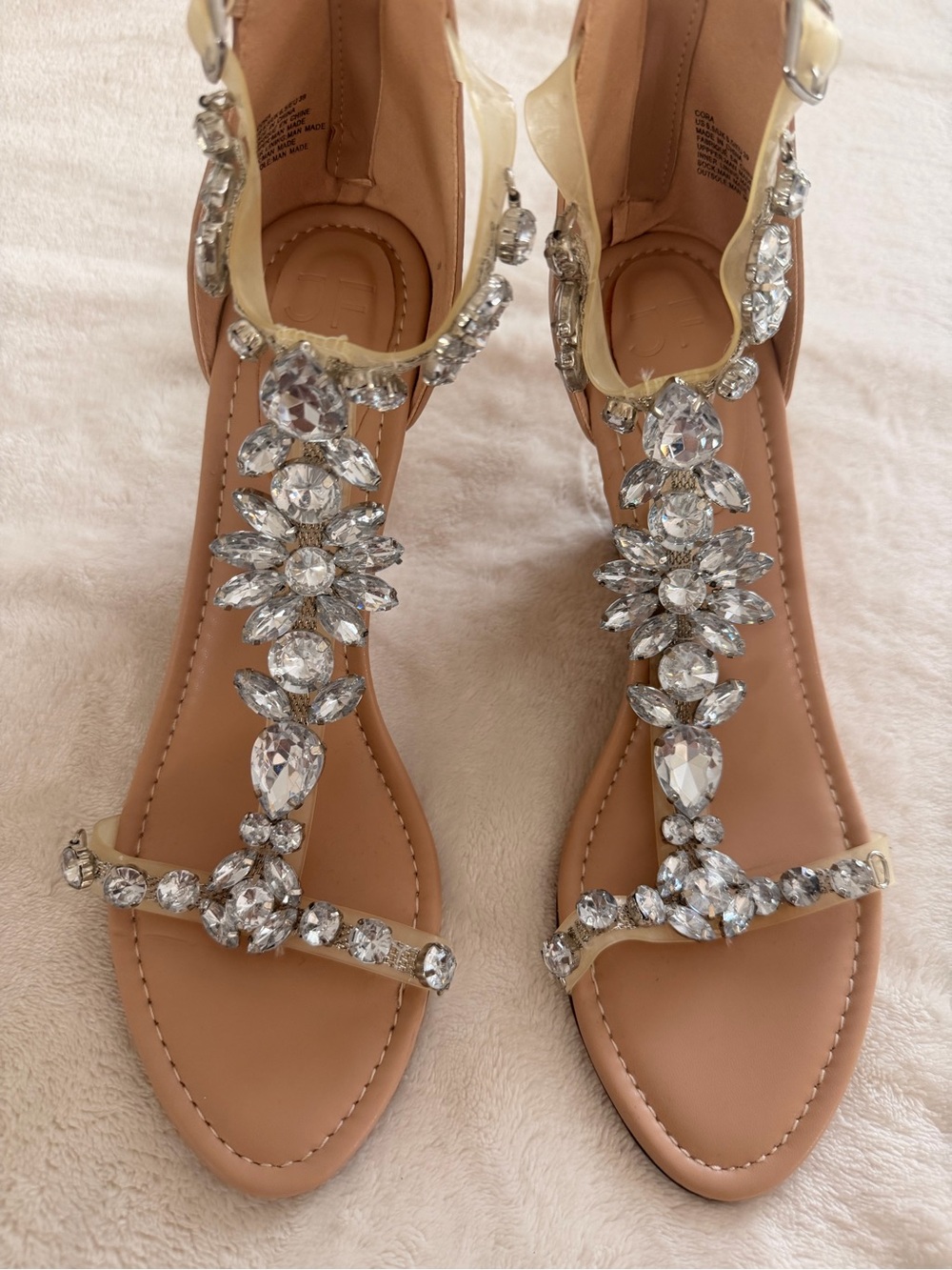 Statement Rhinestone Embellished Wedge Sandals – Nude/Champagne